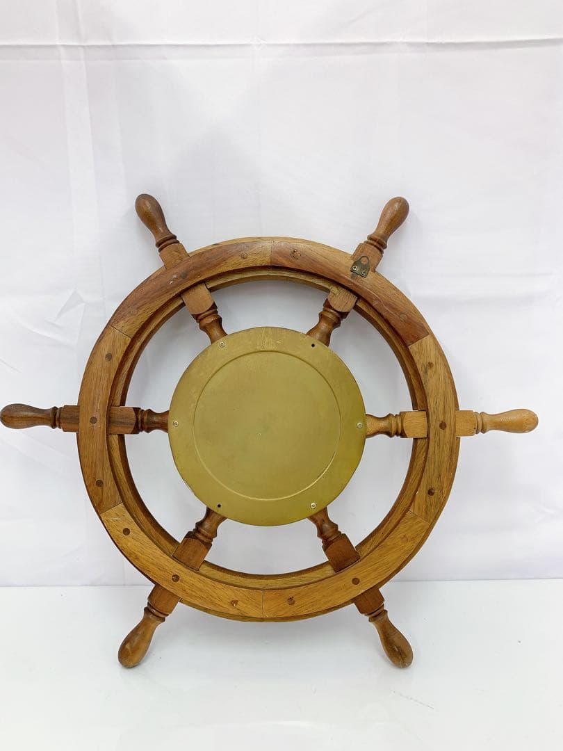 2SAM28 舵 掛け時計 アンティーク 舵輪デザイン 置時計 木製 真鍮