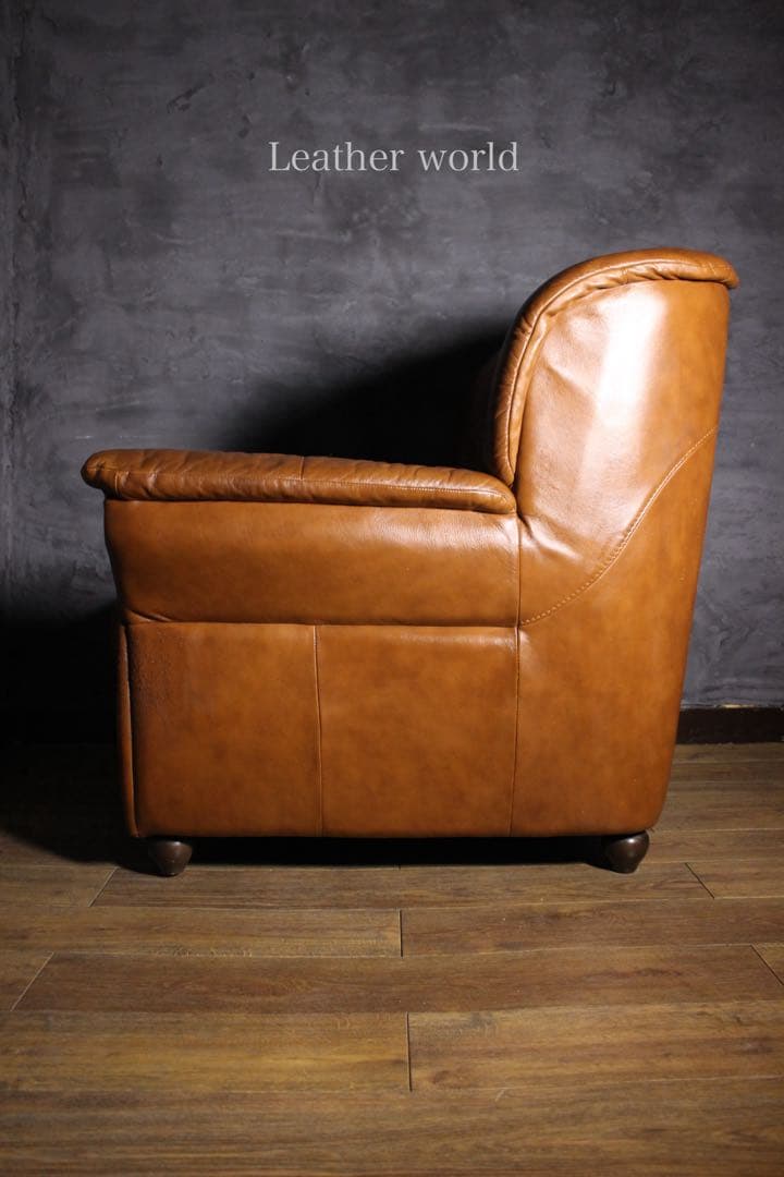 首都圏送無料〜LEATHER WORLD 本革張り シングルソファ　ヴィンテージ