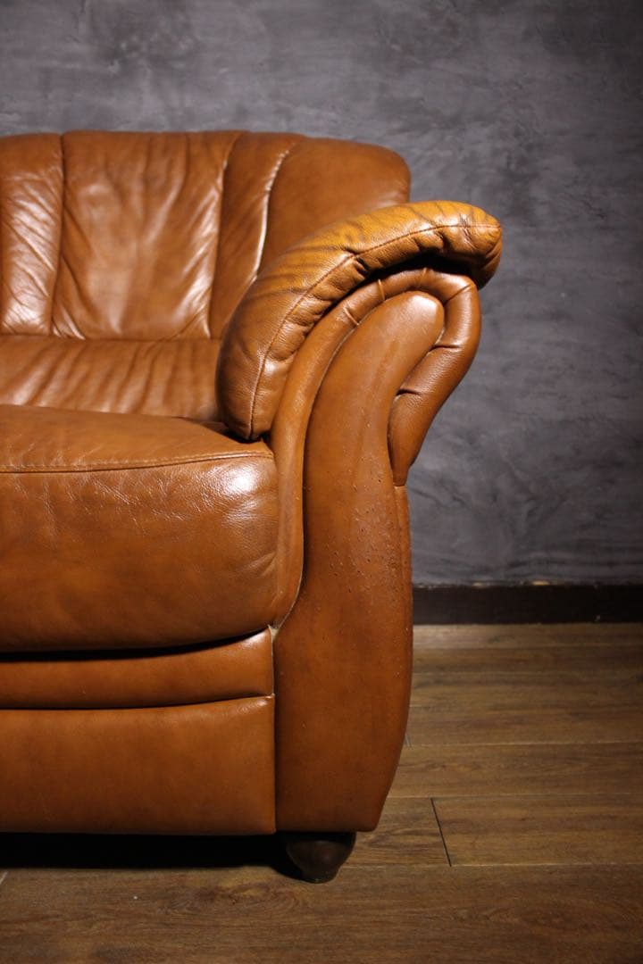 首都圏送無料〜LEATHER WORLD 本革張り シングルソファ　ヴィンテージ
