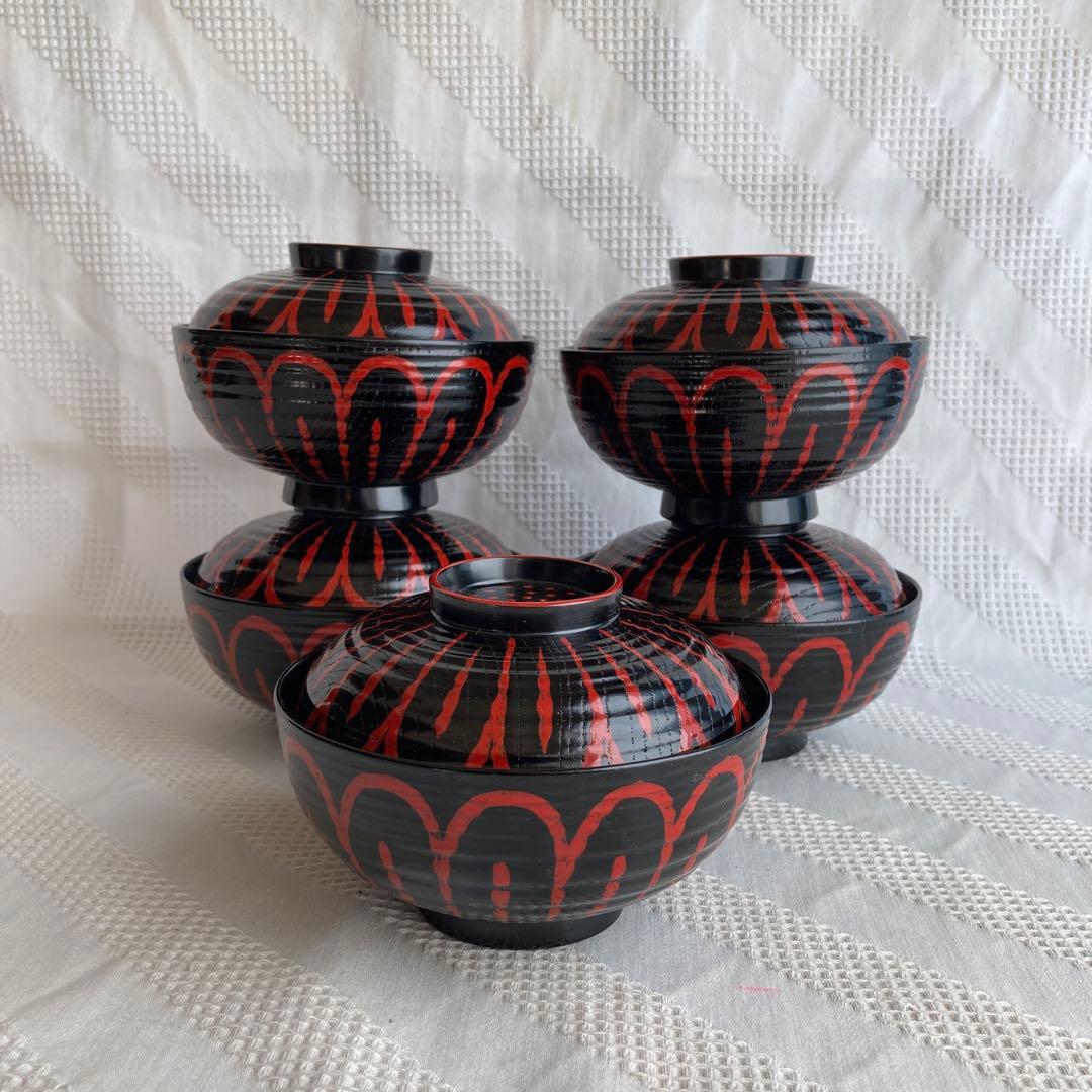 越前漆器　木製蓋付吸物椀　5客組