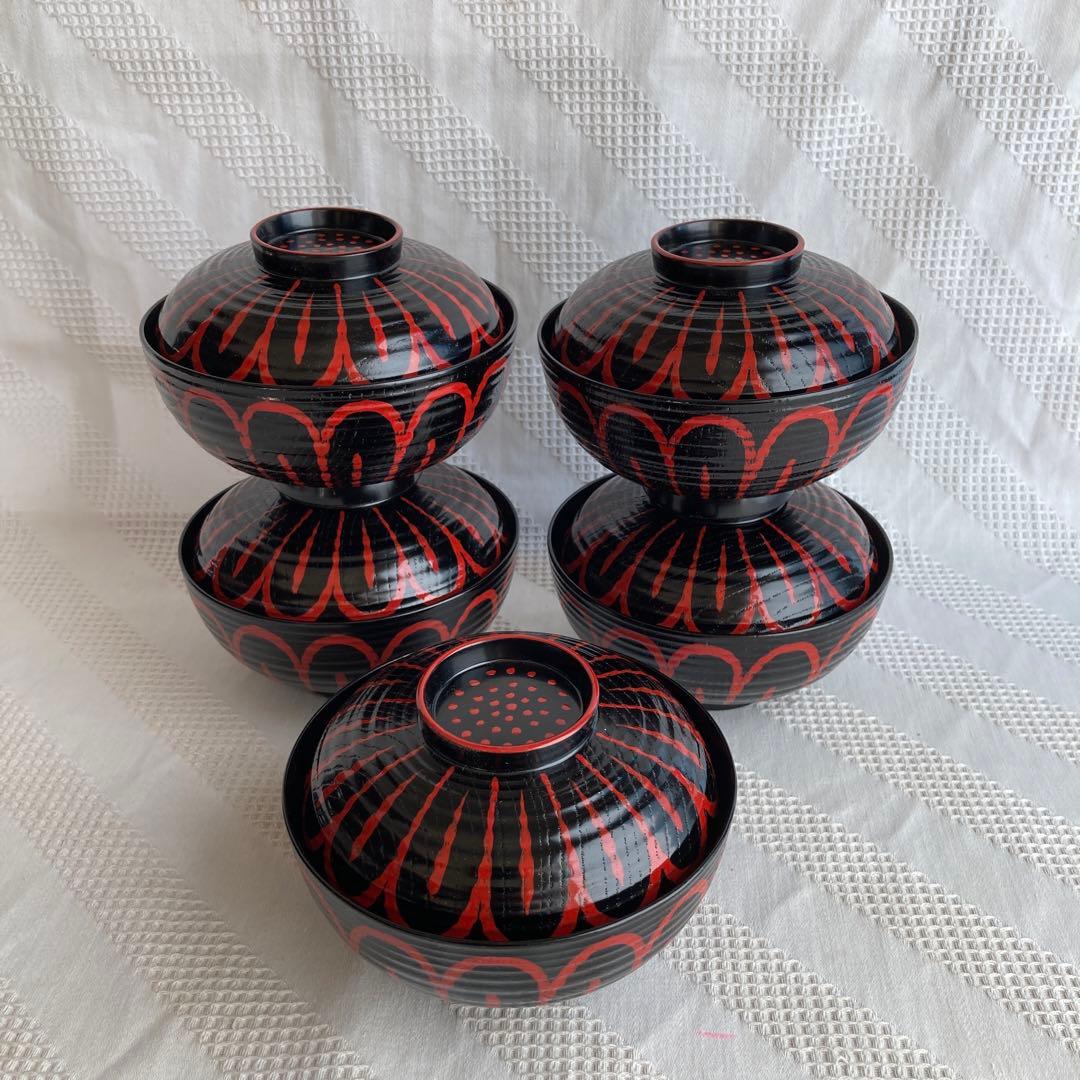 越前漆器　木製蓋付吸物椀　5客組