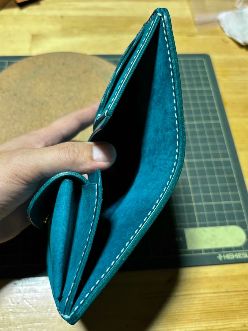 ミドルウォレット　イタリアンレザー　マルゴー　ターコイズ　ハンドメイド