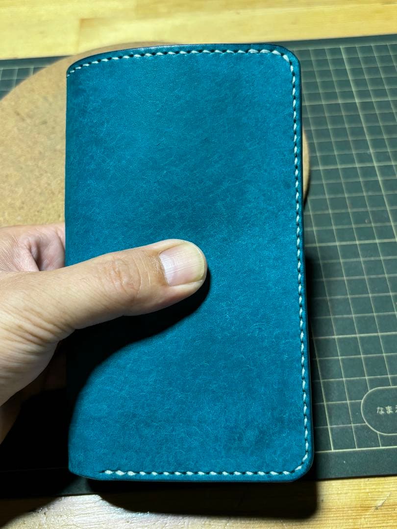 ミドルウォレット　イタリアンレザー　マルゴー　ターコイズ　ハンドメイド