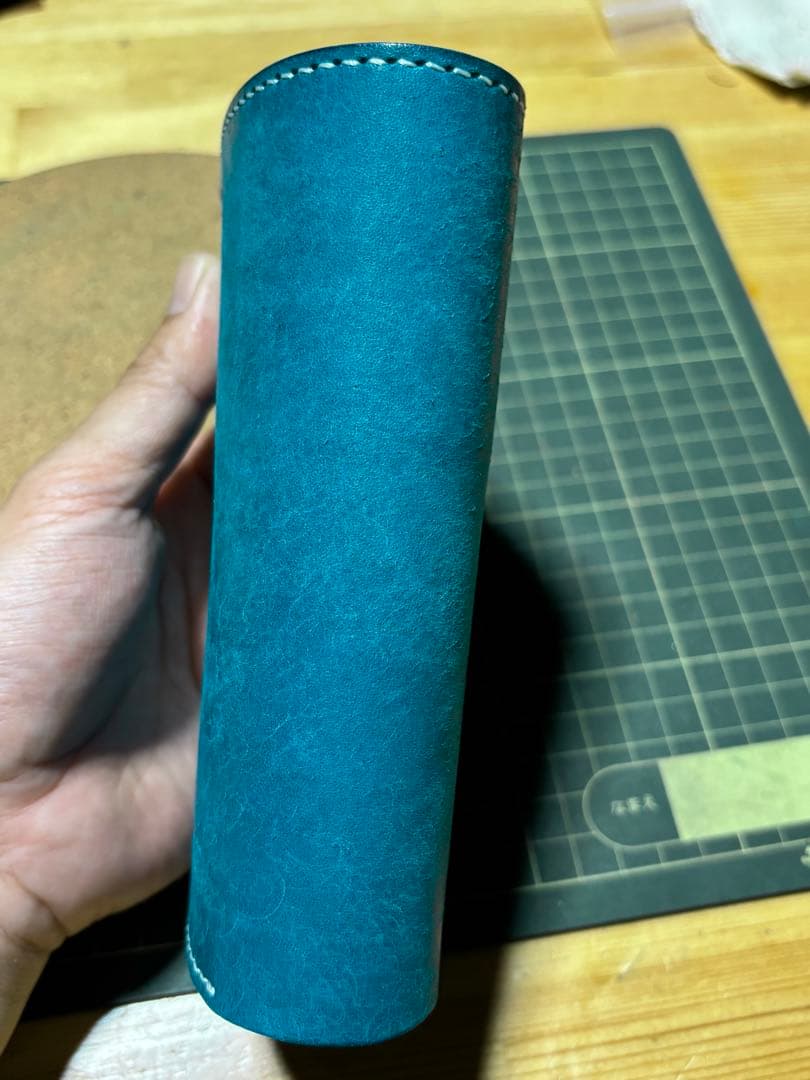 ミドルウォレット　イタリアンレザー　マルゴー　ターコイズ　ハンドメイド