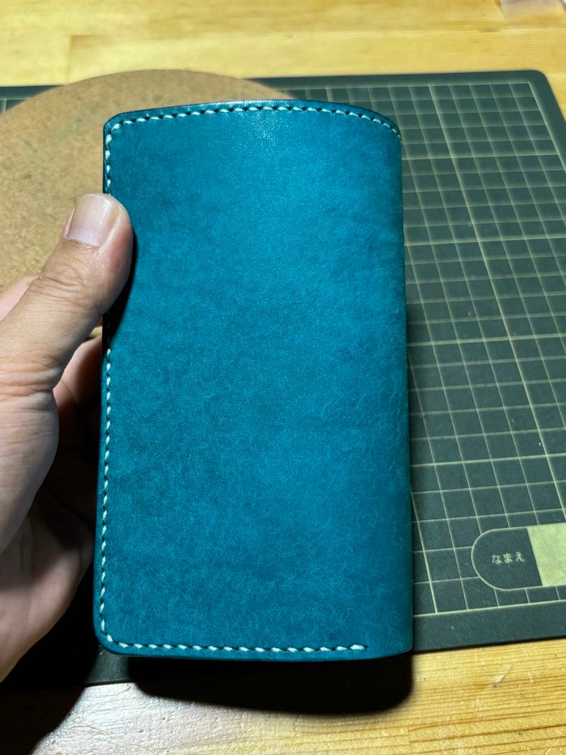 ミドルウォレット　イタリアンレザー　マルゴー　ターコイズ　ハンドメイド