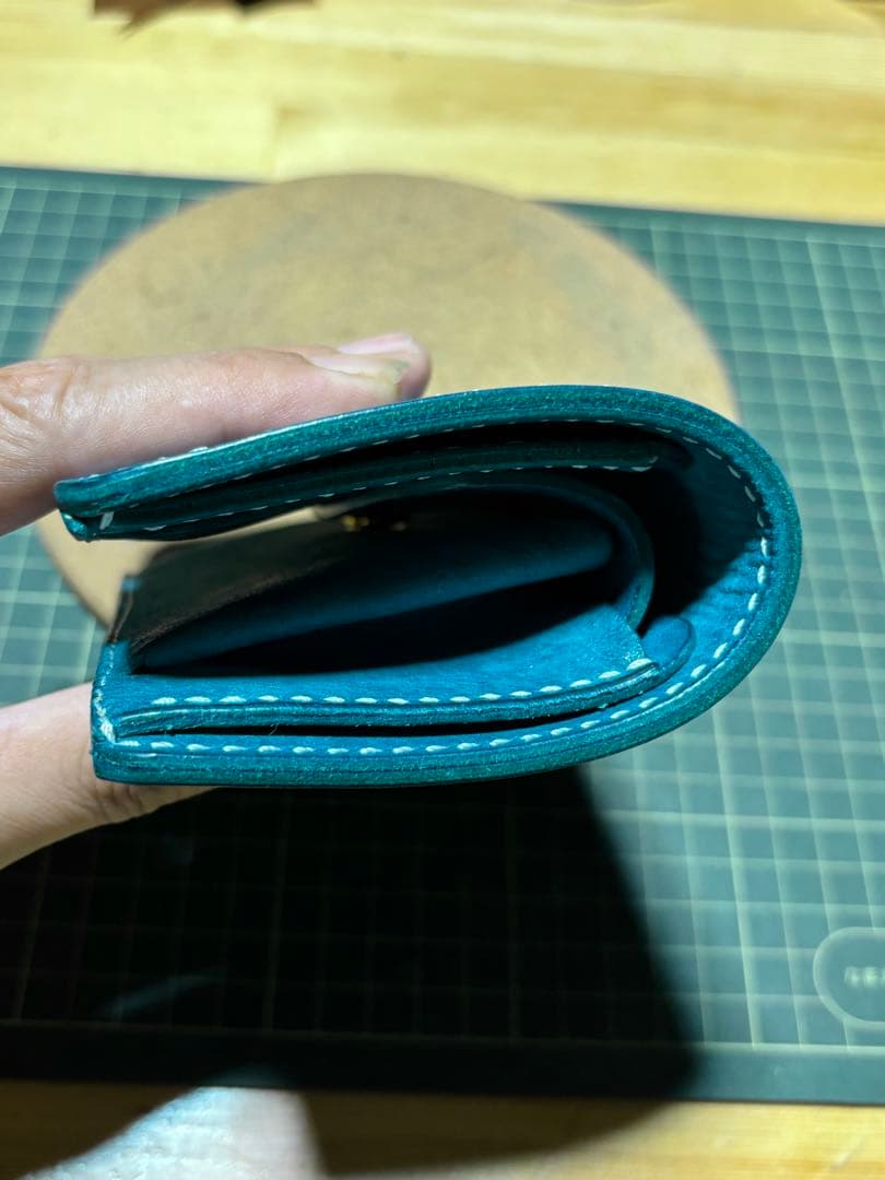 ミドルウォレット　イタリアンレザー　マルゴー　ターコイズ　ハンドメイド
