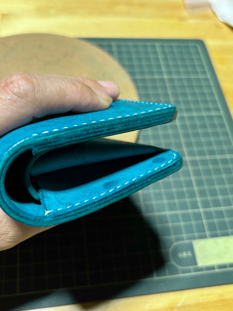 ミドルウォレット　イタリアンレザー　マルゴー　ターコイズ　ハンドメイド
