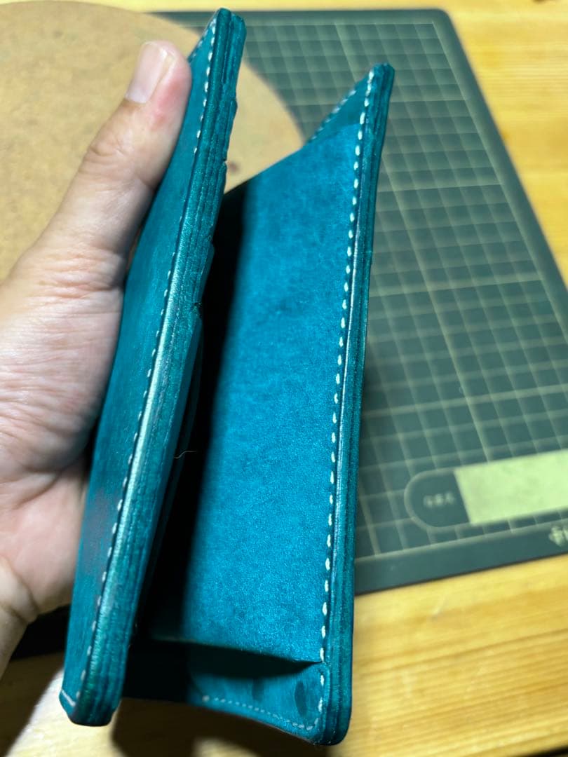 ミドルウォレット　イタリアンレザー　マルゴー　ターコイズ　ハンドメイド
