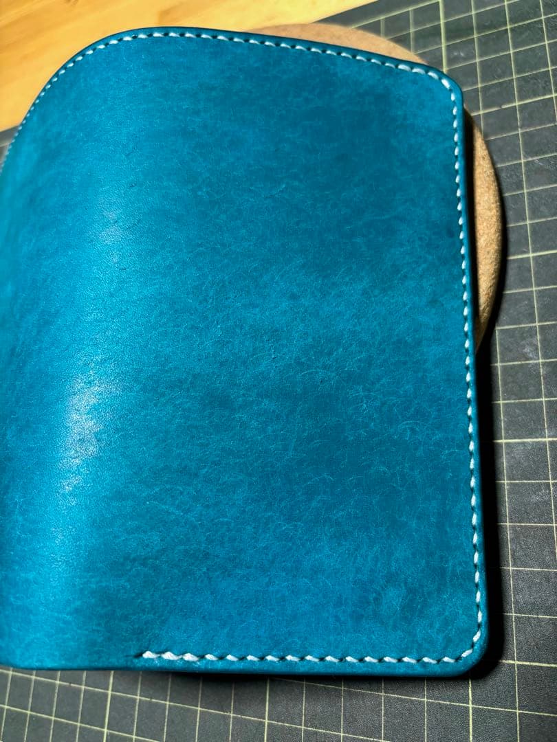 ミドルウォレット　イタリアンレザー　マルゴー　ターコイズ　ハンドメイド