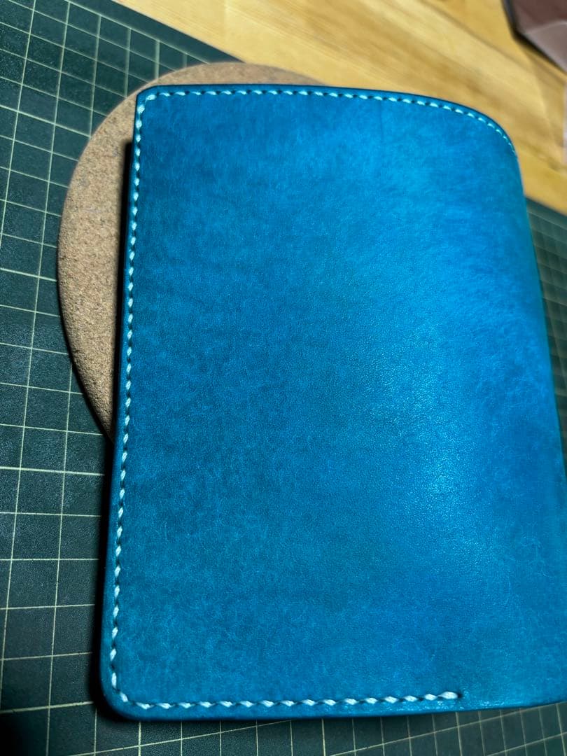ミドルウォレット　イタリアンレザー　マルゴー　ターコイズ　ハンドメイド