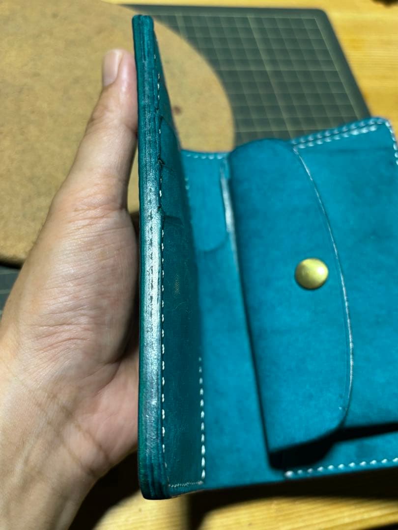 ミドルウォレット　イタリアンレザー　マルゴー　ターコイズ　ハンドメイド