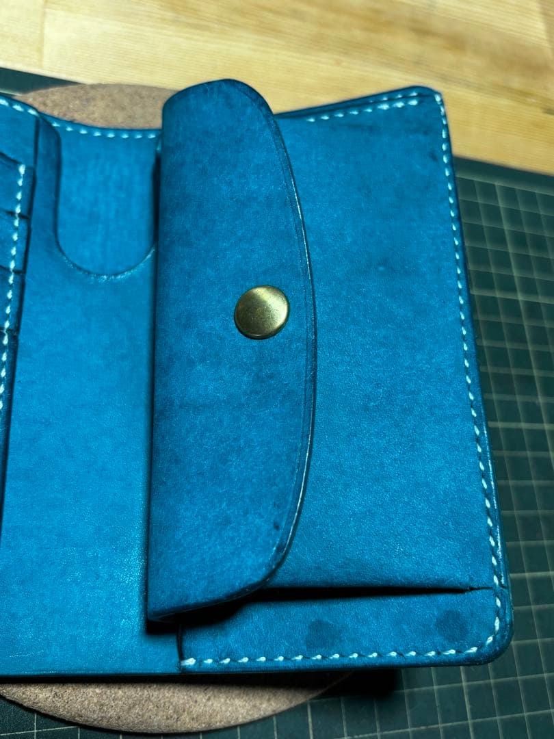 ミドルウォレット　イタリアンレザー　マルゴー　ターコイズ　ハンドメイド