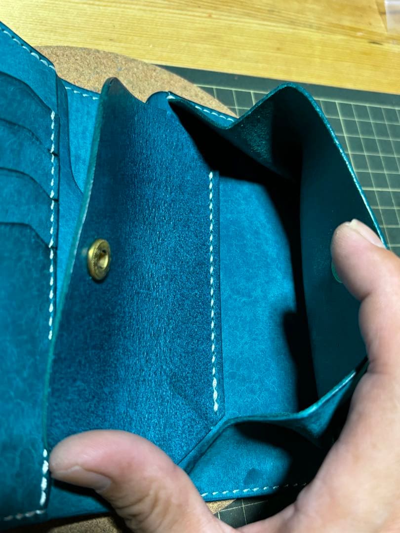 ミドルウォレット　イタリアンレザー　マルゴー　ターコイズ　ハンドメイド