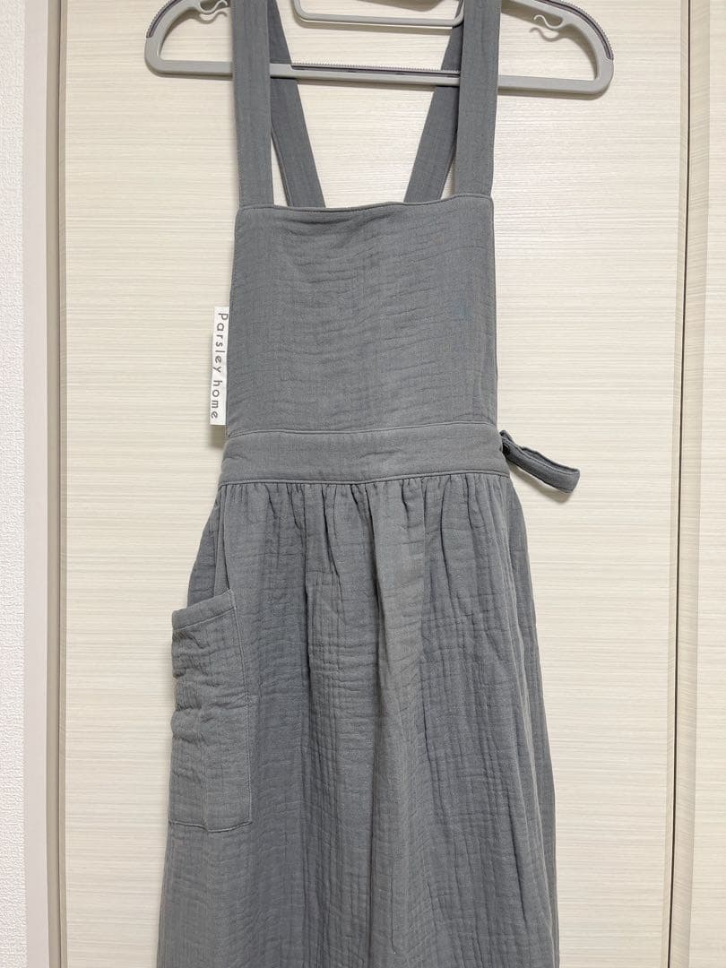 【りこあ】未使用品 Parsley コットンガーゼ エプロン　 グレー