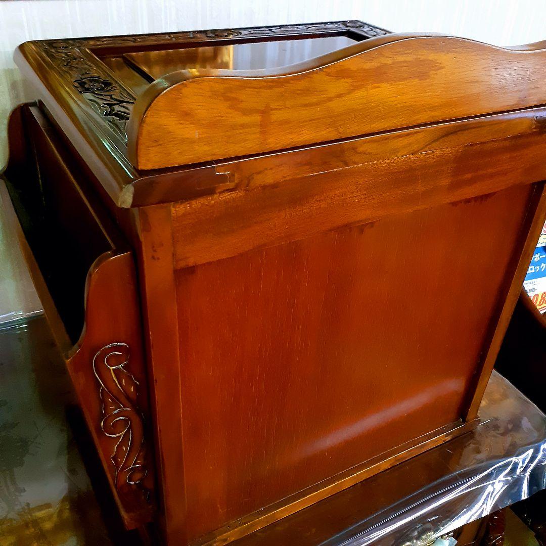 世界三大銘木　マホガニー仕様　カリブの宝『引き出し付マガジンラック』　手彫り彫刻
