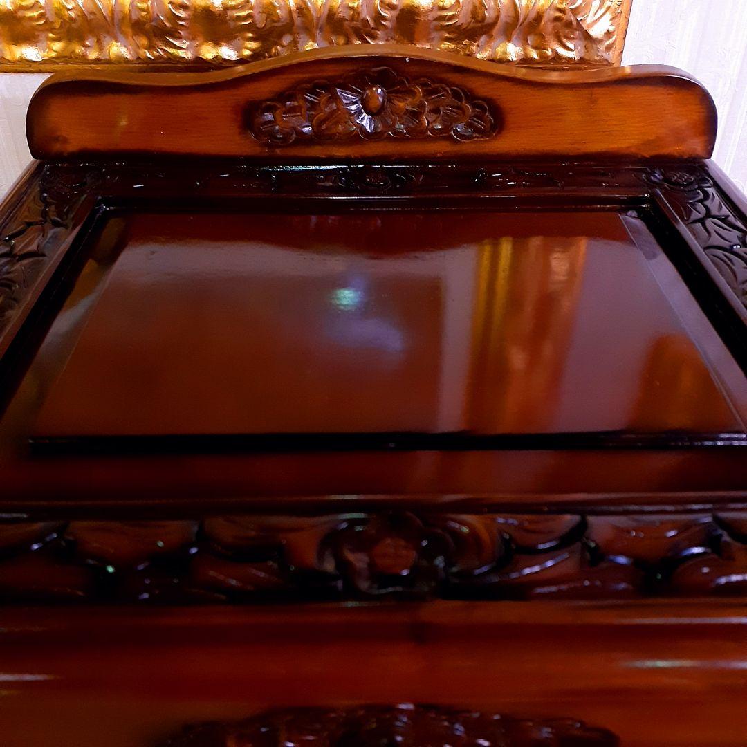 世界三大銘木　マホガニー仕様　カリブの宝『引き出し付マガジンラック』　手彫り彫刻