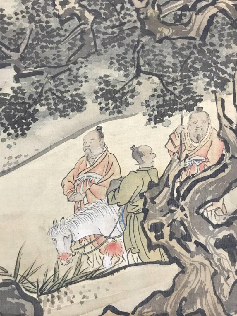 模写】谷文晁/太公望図/山水図/人物図/横物/掛軸/名家伝来/AD-207