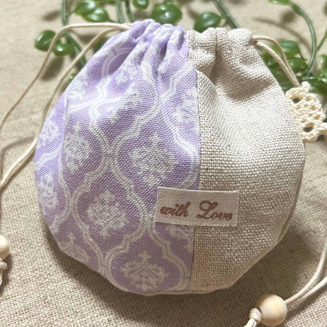 No.2304-18 手のひら巾着サシェ 香り袋 モロッカン＊紫 ローズ刺繍