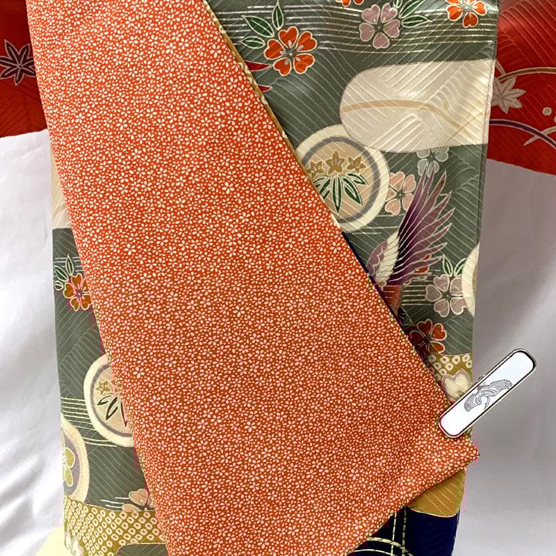 512ag21□七五三 七歳 女児 着物&袋帯&長襦袢 鶴 藤 露芝□状態良好