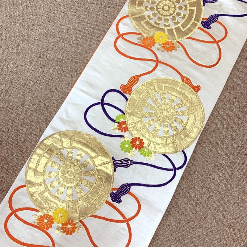 512ag21□七五三 七歳 女児 着物&袋帯&長襦袢 鶴 藤 露芝□状態良好