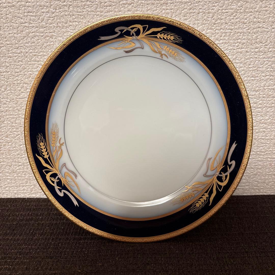 大倉陶園　ロイヤルブルー　瑠璃金彩金蝕稲穂　デザートプレート　16.8cm