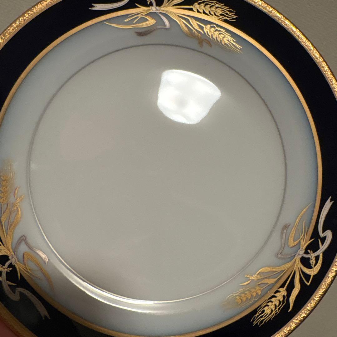 大倉陶園　ロイヤルブルー　瑠璃金彩金蝕稲穂　デザートプレート　16.8cm