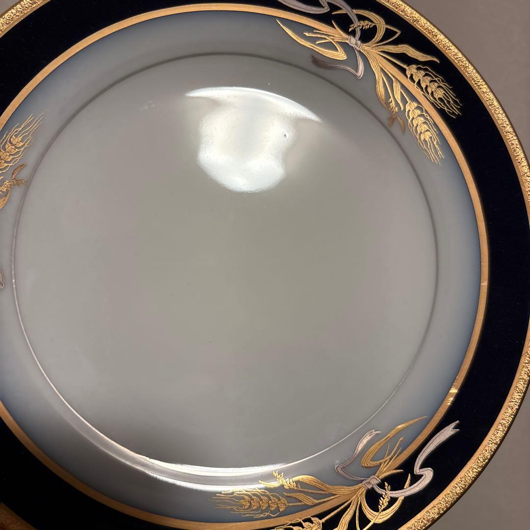 大倉陶園　ロイヤルブルー　瑠璃金彩金蝕稲穂　デザートプレート　16.8cm