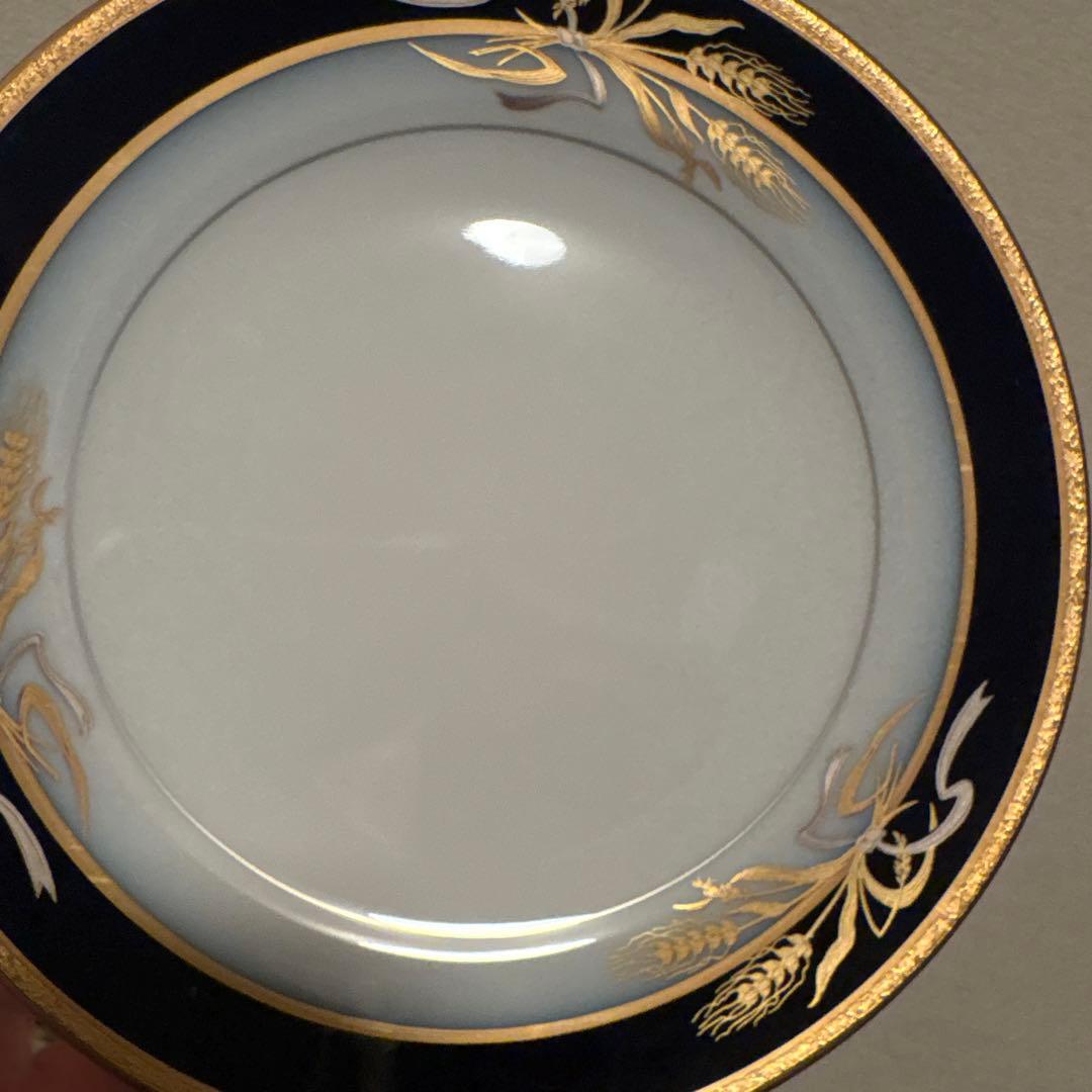大倉陶園　ロイヤルブルー　瑠璃金彩金蝕稲穂　デザートプレート　16.8cm