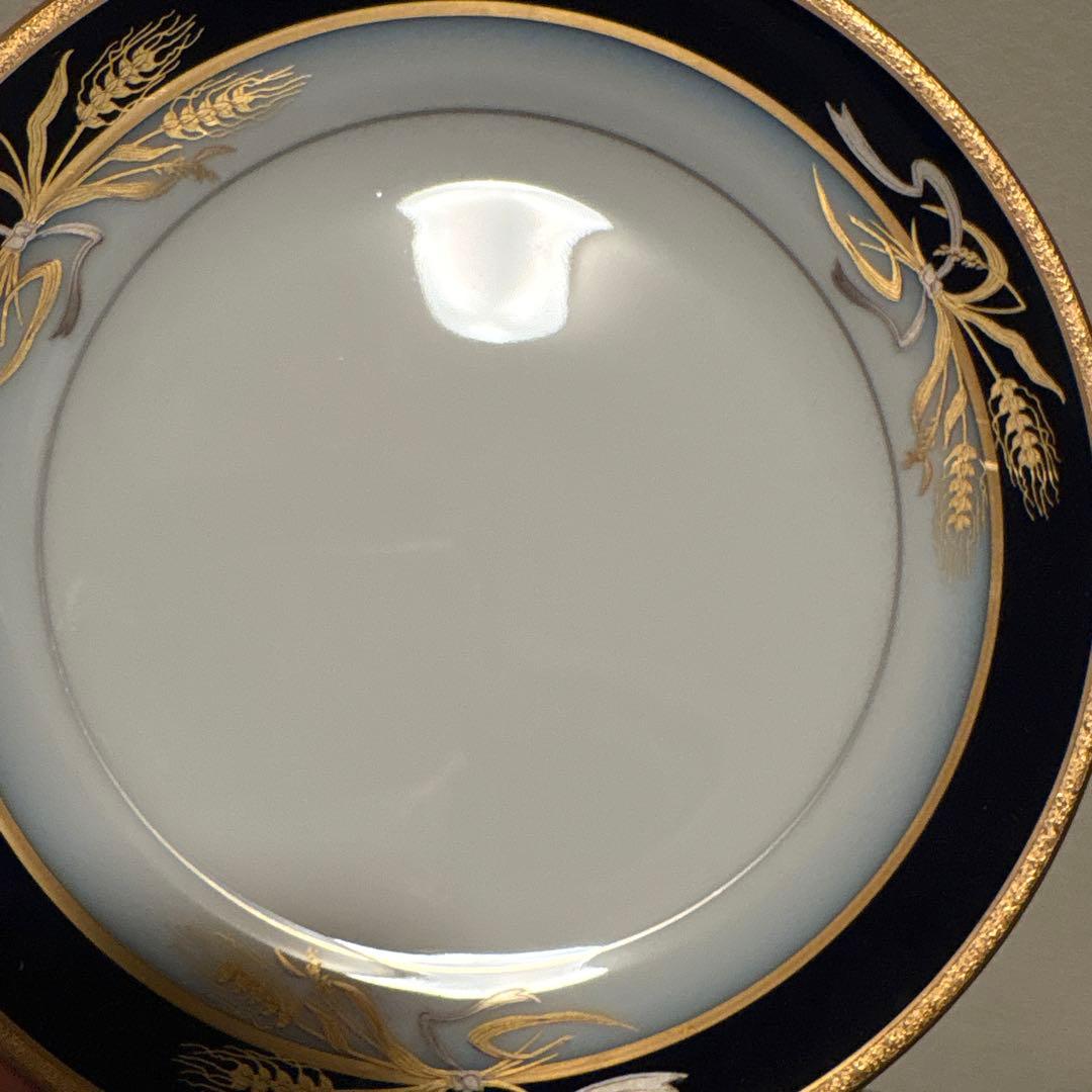 大倉陶園　ロイヤルブルー　瑠璃金彩金蝕稲穂　デザートプレート　16.8cm