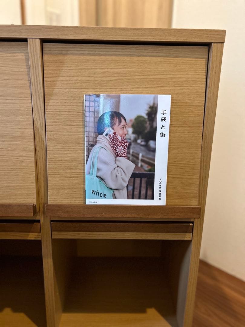 オーク調 フラップ扉付き 6マス収納棚／キャスター付き（完成品）