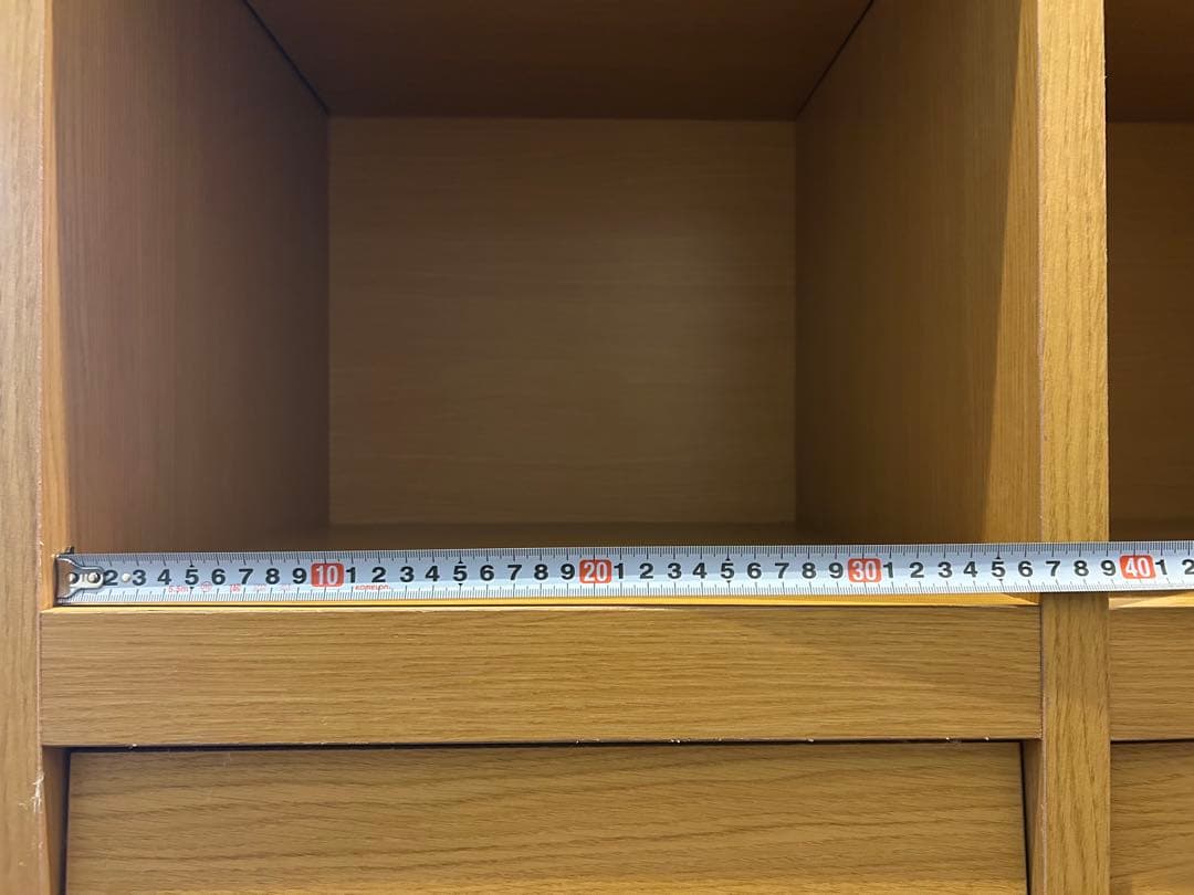 オーク調 フラップ扉付き 6マス収納棚／キャスター付き（完成品）