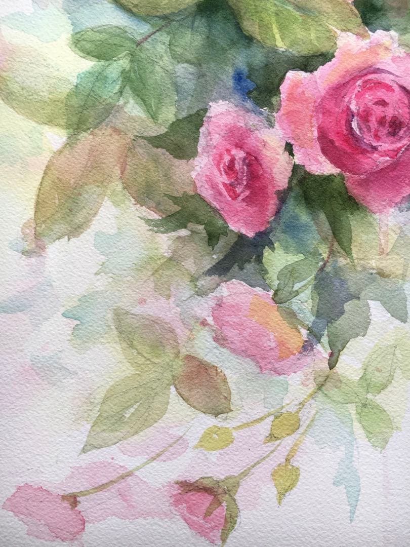 透明水彩画原画蔓薔薇つるバラローズバラ⑤
