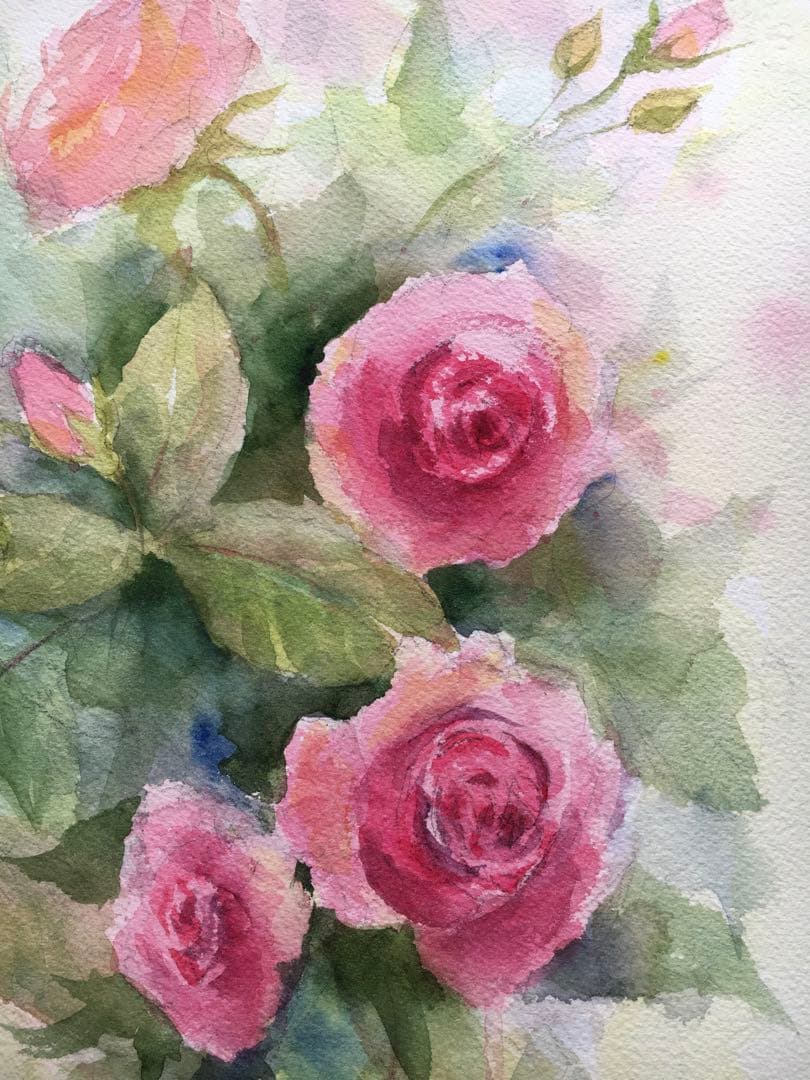 透明水彩画原画蔓薔薇つるバラローズバラ⑤