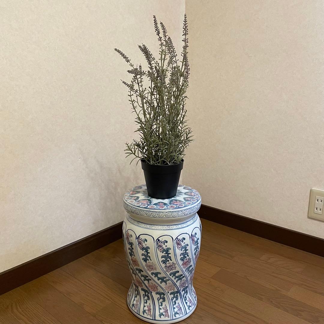 陶器　花柄　椅子　花台　スツール 腰掛 ガーデンチェア　高さ約34.5cm