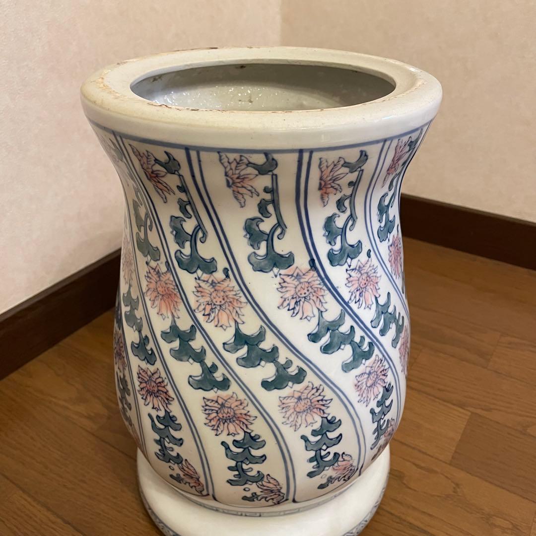 陶器　花柄　椅子　花台　スツール 腰掛 ガーデンチェア　高さ約34.5cm