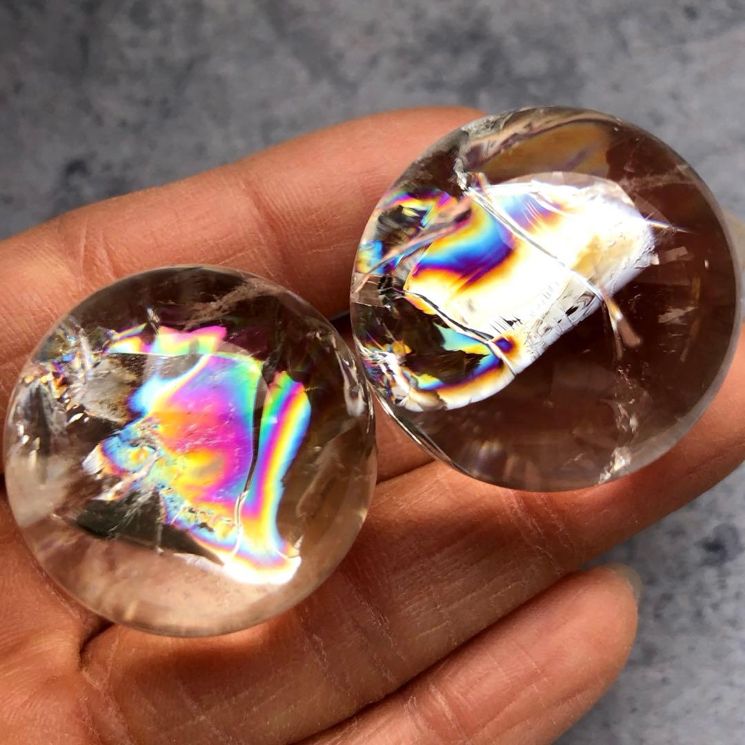 大きめ！透明度高！虹入り！2個セット】天然石 アイリスクォーツ 水晶