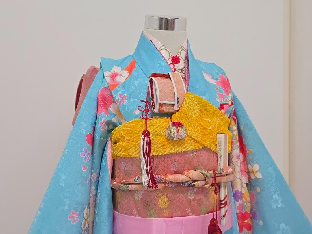 七五三　7歳　水色　着物　セット　女の子 *c39