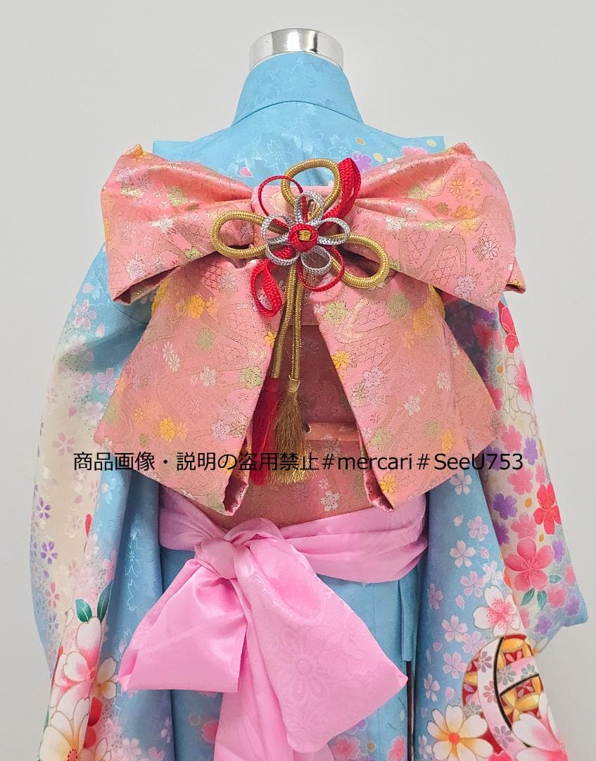 七五三　7歳　水色　着物　セット　女の子 *c39