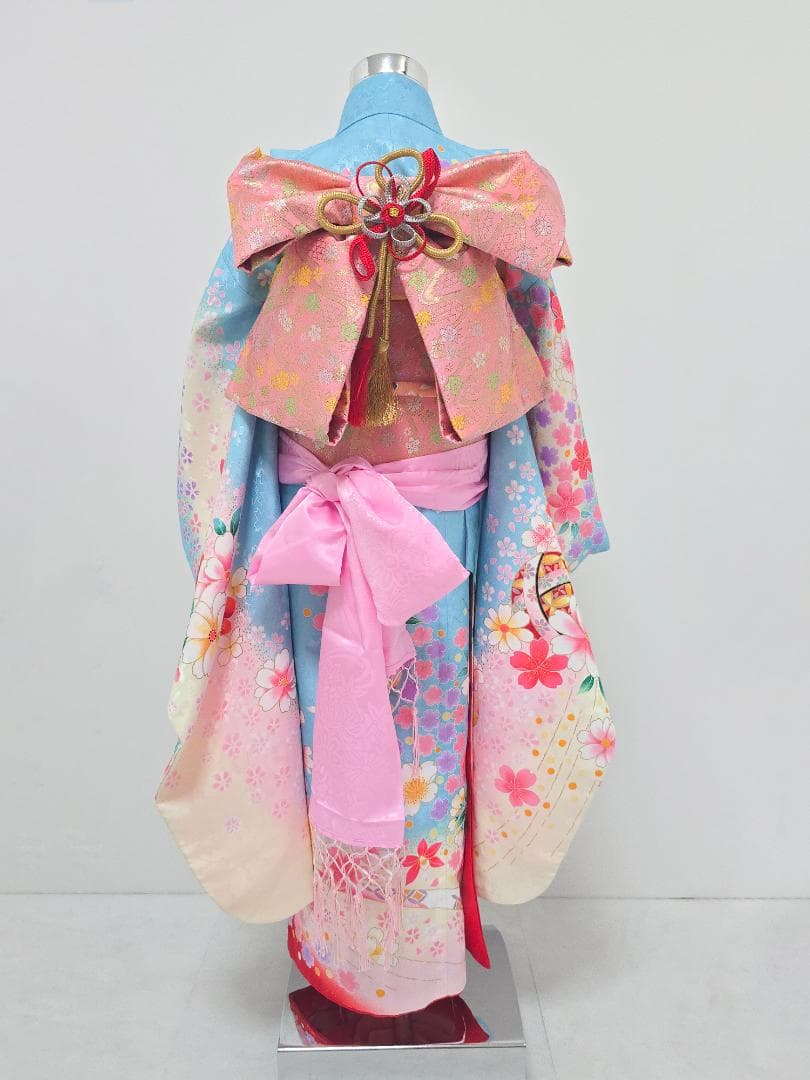 七五三　7歳　水色　着物　セット　女の子 *c39