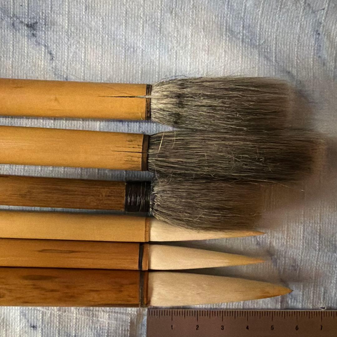 古筆 中国 アンティーク 羊毛 上海工藝 毛筆 6本セット 竹製 書道