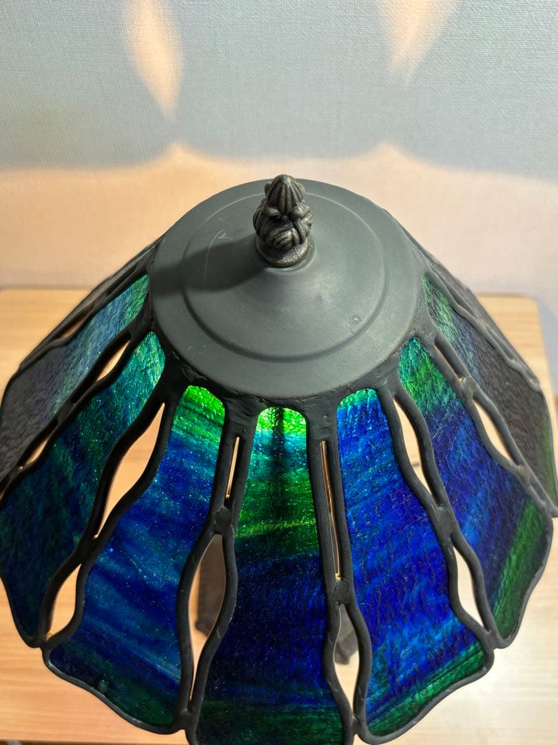 アンティーク　ステンドグラスランプ 青と緑のグラデーション