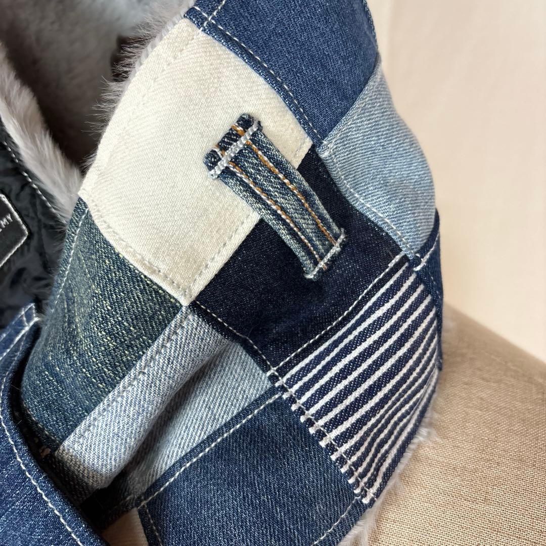 デニムリメイクマフラー　❤️ファー　男前　パッチワーク