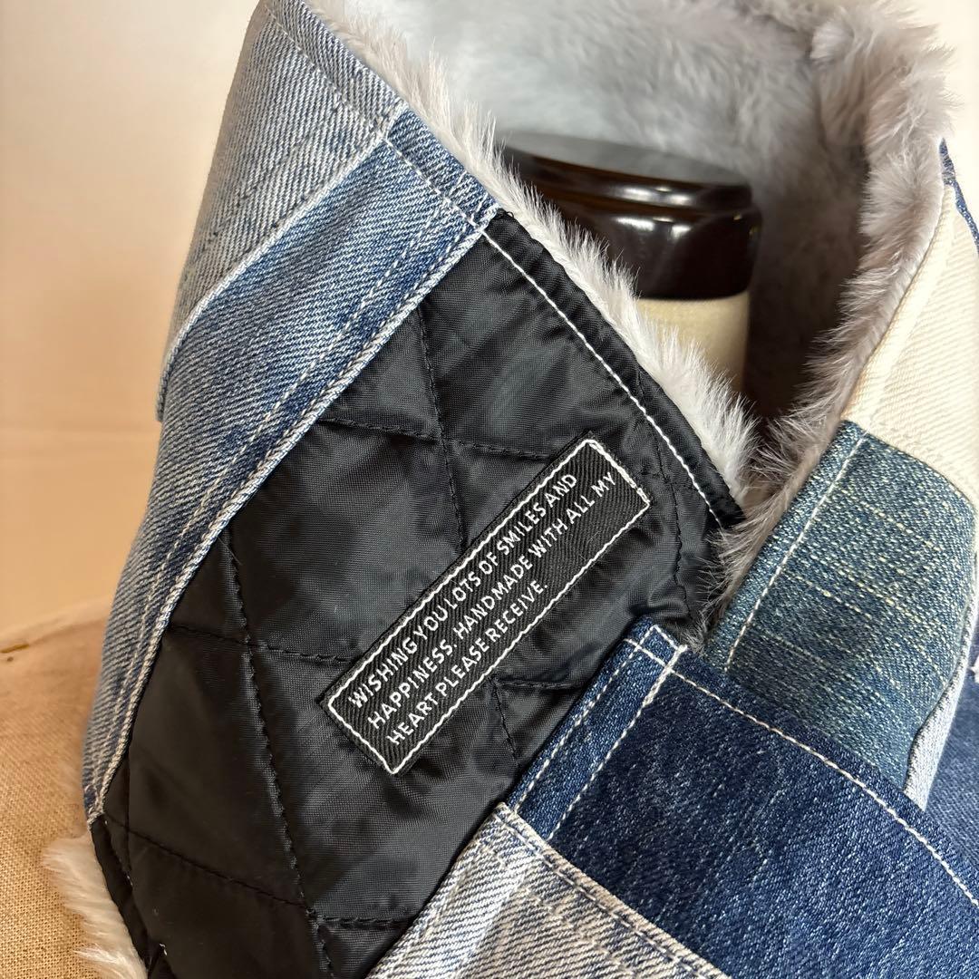 デニムリメイクマフラー　❤️ファー　男前　パッチワーク