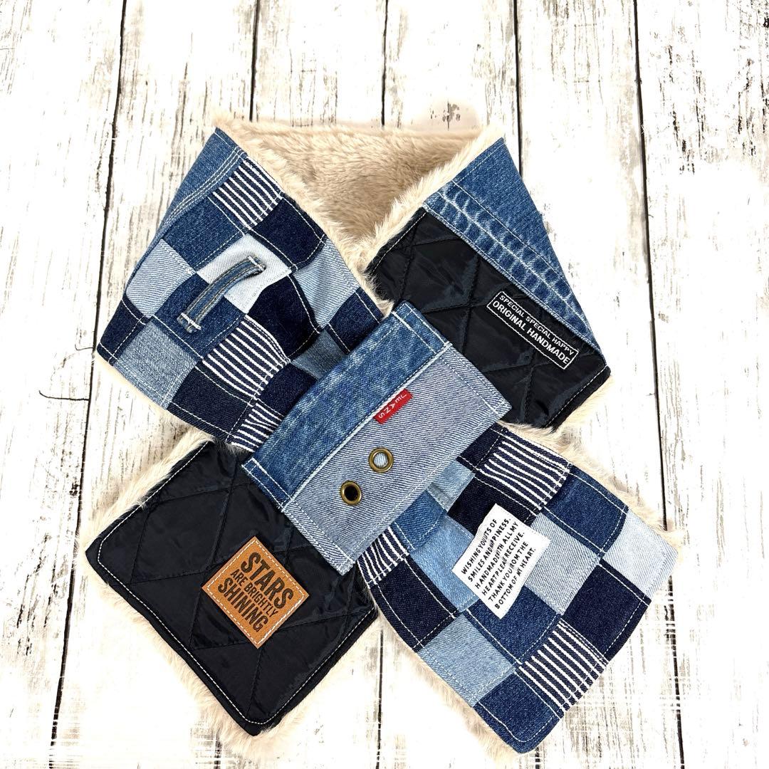 デニムリメイクマフラー　❤️ファー　男前　パッチワーク