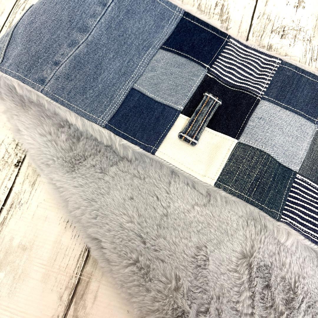 デニムリメイクマフラー　❤️ファー　男前　パッチワーク