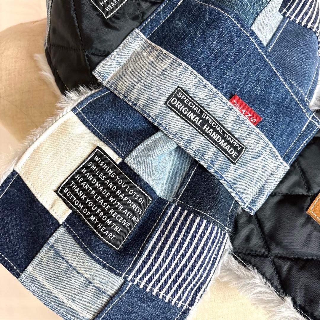 デニムリメイクマフラー　❤️ファー　男前　パッチワーク