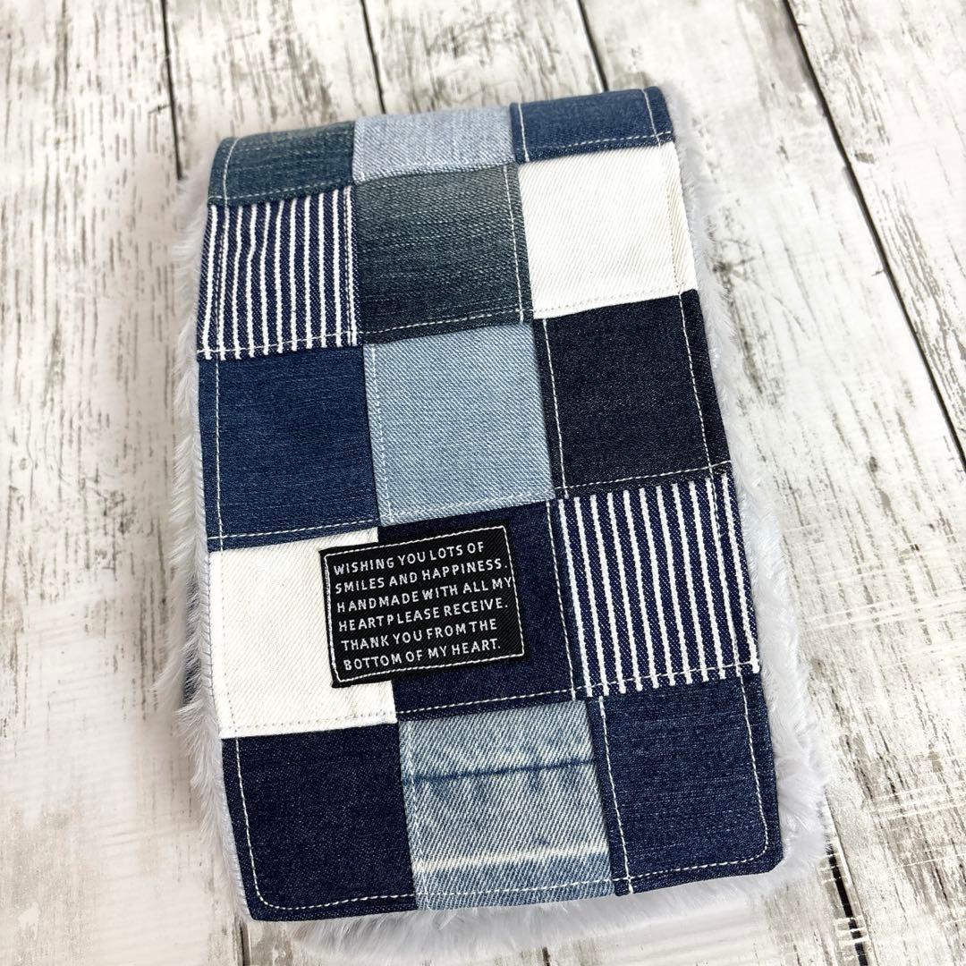 デニムリメイクマフラー　❤️ファー　男前　パッチワーク