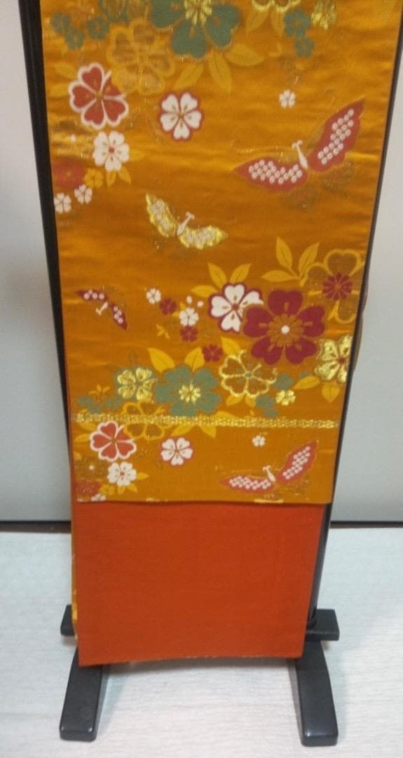 正絹　七歳　祝い帯　七五三　橙色　花柄　仕立て上り　女の子