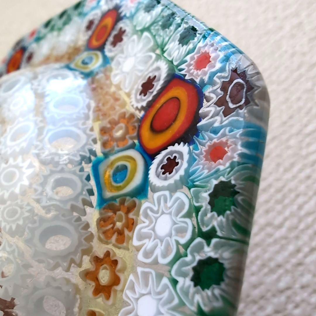 ミルフィオリ 中古 八角形 ガラス皿 多色 花模様