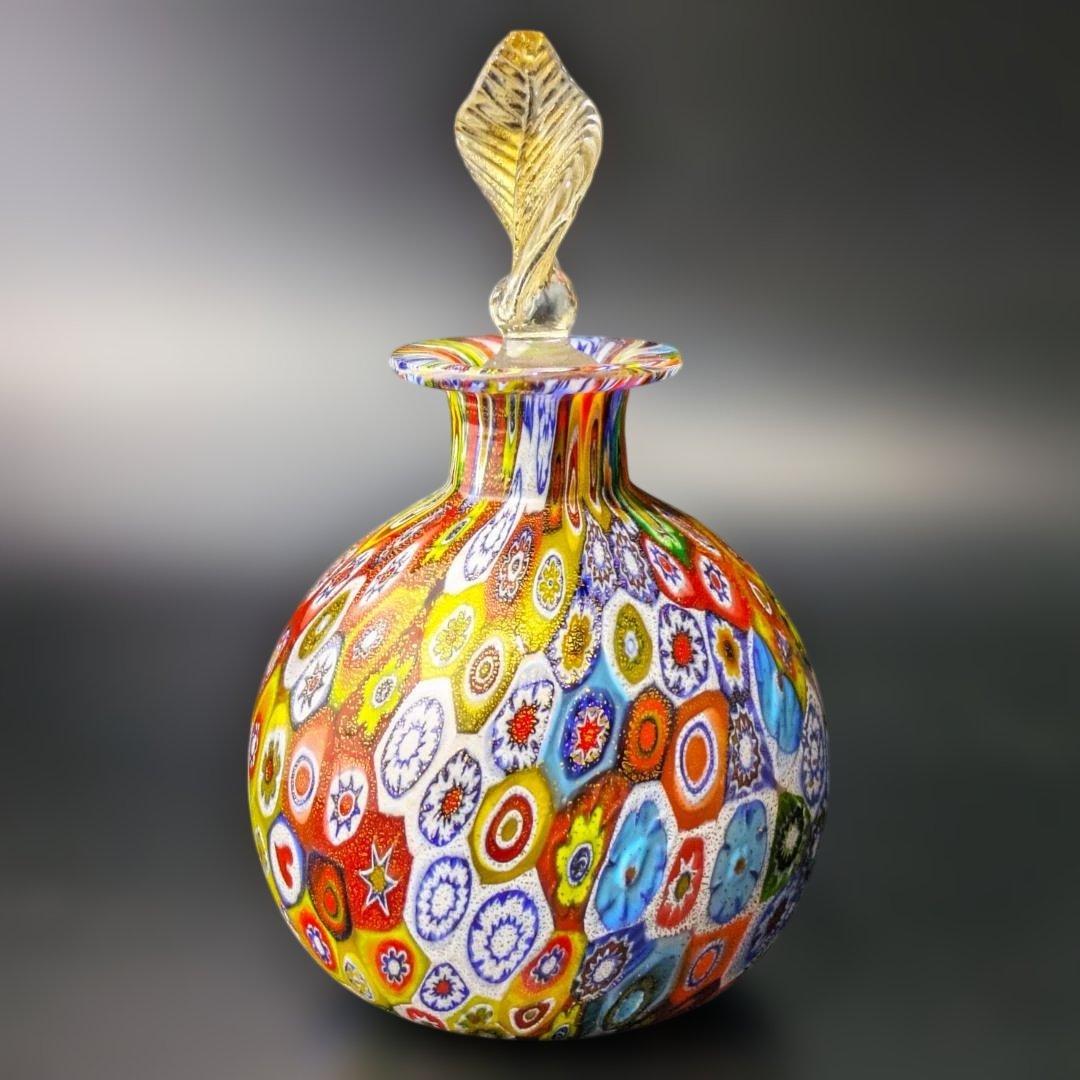 ムラーノ ミルフィオリ アート イタリア製の手吹きガラス 香水瓶 ゴールド箔